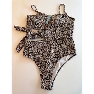Live Life on the Beach Leopard Print Cutout One Piece Swimsuit XXL New